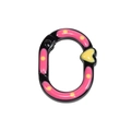 Mousqueton ovale à ressort rose à pois avec décoration de coeur jaune pour sac - Noir