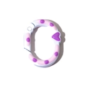 Anneau à ressort ovale blanc peint avec rayures roses, pois violets et breloque cœur violet - Blanc