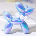 Iridescent aurora balloon dog charm with pearl collar for DIY keychain accessories - Iridescent Streamer Blue