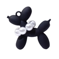 Mattschwarzer Ballonhund-Anhänger mit weißem Perlenhalsband und Ring für DIY - Schwarz