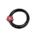 Black metal spring ring clasp with pink enamel flower charm for DIY keychain accessories - Black