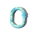 Porte-clés anneau ovale bleu ciel et vert avec décor coeur 3D et texture à points - Émeraude