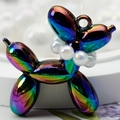 Iridescent balloon dog charm with pearl collar and metallic rainbow plating finish - Iridescent Black