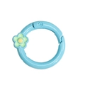 Sky blue circular spring clasp with light green flower charm for DIY keychains - Light Blue