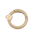 Khaki metal spring gate ring with pink enamel flower charm for DIY keychain accessory - Light Coffee