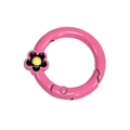 Pink metal spring ring clasp with black floral charm for DIY keychain and bag accessories - Rose Red