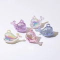 Set of 5 iridescent resin whale charms with glowing polar light finish for DIY crafts - Luminous Shimmer Mix