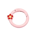 Pink metal spring ring clasp with red flower charm for DIY keychain accessory - Peach