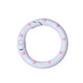 White and pink polka dot circular spring ring buckle for DIY keychain making - 25mm / White