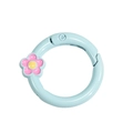 Light blue circular spring gate carabiner with a small pink flower DIY keychain accessory - Aqua Blue