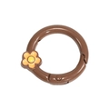 Brown round spring buckle with orange flower charm for DIY keychains and craft projects - Dark Coffee