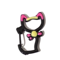 Black cat shaped spring ring metal keychain with pink and yellow painted enamel details - Black