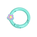 Mint green spring ring buckle with a small pink flower for DIY keychains - Emerald