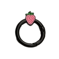 Pink strawberry charm on a black round spring O-ring buckle for DIY keychains - Black