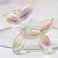 Iridescent balloon dog charm with faux pearl necklace and golden ring connector - With Pearl / Transparent Light Orange