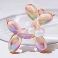 Balloon dog charm with rainbow finish, white pearl collar, and sturdy gold ring - With Pearl / Highly Transparent Orange