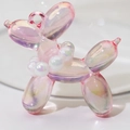 Pink aurora UV plated balloon dog pendant accessory with pearly collar detail - With Pearl / Highly Transparent Pink