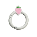 White circular spring ring keychain with pink enamel strawberry charm DIY accessory - White