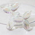 Holographic translucent balloon dog charm with iridescent finish and ring for DIY jewelry - Without Pearl / Highly Transparent White