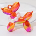 Iridescent orange balloon dog pendant with pearl collar and metallic finish for DIY crafts - Without Pearl / Highly Transparent Red