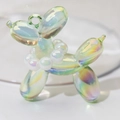 Holographic colorful balloon dog pendant with pearl collar for DIY keychain and jewelry - Without Pearl / Transparent Green