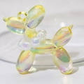Translucent yellow iridescent balloon dog charm with pearl collar for DIY keychain - Without Pearl / Highly Transparent Yellow