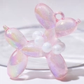Pink gradient balloon dog pendant with laser finish and pearl necklace detail - Without Pearl / Luminous Shimmer Pink
