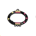 Schwarzer Emaille Federring oval mit gelben rosa Punkten für DIY Schmuckherstellung - Laterne / Schwarz