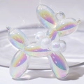 Iridescent balloon dog pendant with pearl collar and gradient colorful finish - Without Pearl / Luminous Shimmer White