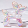 Iridescent balloon dog pendant with pearl collar for DIY keychain and jewelry making - Without Pearl / Luminous Glitter Orange