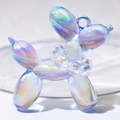 Translucent aurora balloon dog charm with rainbow finish and beaded collar for DIY - With Pearl / Transparent Blue (Transparent Bead)