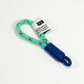 Handmade mint green woven lanyard with mesh sleeve and blue accents for bags and phones - Green