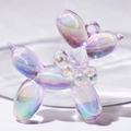 Charming purple iridescent balloon dog pendant with bead collar and metallic finish - With Pearl / Transparent Purple (Transparent Bead)