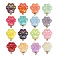 Set of 16 colorful cat paw charms with pearlescent finish and golden metal loops - Solid Mixed Color