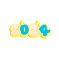 Colgante DIY con números 2024 en rosa y azul sobre marco amarillo para llaveros - Etiqueta de Asta de Doble Cara 2024 / Amarillo