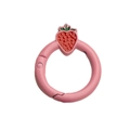 Pink round spring ring clasp with red strawberry charm for DIY keychain accessories - Peach