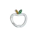 Moschettone d'argento a forma di mela con foglia verde e stelo glitterato dorato - Argento Opaco (Nuovo)