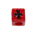 Red acrylic cube bead with black Maltese cross for DIY jewelry making and crafts - Maltese Cross Square / Red
