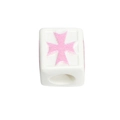 White rectangular acrylic bead with pink glitter Maltese cross for DIY jewelry making - Maltese Cross Square / White
