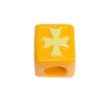 Orange acrylic cube bead with yellow cross pattern for DIY jewelry making - Maltese Cross Square / Orange