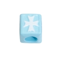 Light blue square acrylic bead with white cross design for DIY jewelry making - Maltese Cross Square / Blue