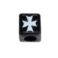DIY black acrylic square bead with white Maltese cross and large hole for jewelry making - Maltese Cross Square / Black