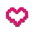 Pink pixelated heart charm with dual holes for DIY 8-bit style jewelry making - Baking Paint Heart Frame / Rose Red