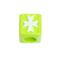 Neon green square acrylic bead with white cross pattern for DIY jewelry making - Maltese Cross Square / Fruit Green