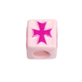 Pink cube acrylic bead with magenta Maltese cross pattern for DIY jewelry making - Maltese Cross Square / Light Pink