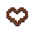 Chocolate brown pixel heart charm with hollow design and holes for DIY jewelry - Baking Paint Heart Frame / Dark Coffee