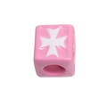 DIY pink acrylic cube bead with white cross pattern for handmade jewelry design - Maltese Cross Square / Peach