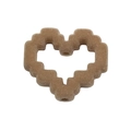 Brown flocked pixel heart pendant with hollow design for DIY beaded jewelry making - Flocked Heart Frame / Light Coffee