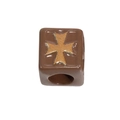 Brown acrylic square bead with a golden cross pattern for DIY jewelry and crafts - Maltese Cross Square / Dark Coffee