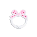Witte ronde springring sleutelhanger met roze gestipte strik en hartdetail - Grote Strik (Stippen) / Wit